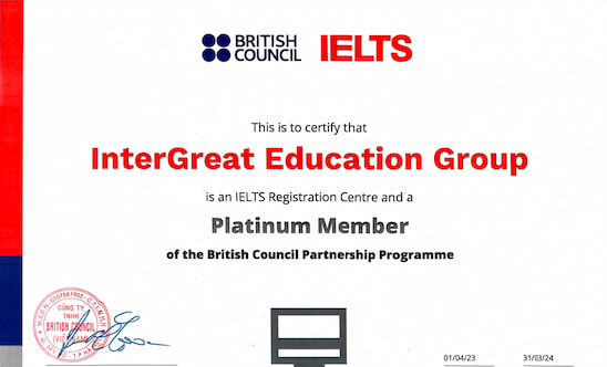 platinum ranking certificate with british council